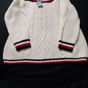 Tommy Hilfiger Cream Cable Knit Sweater with Red and Blue Accents